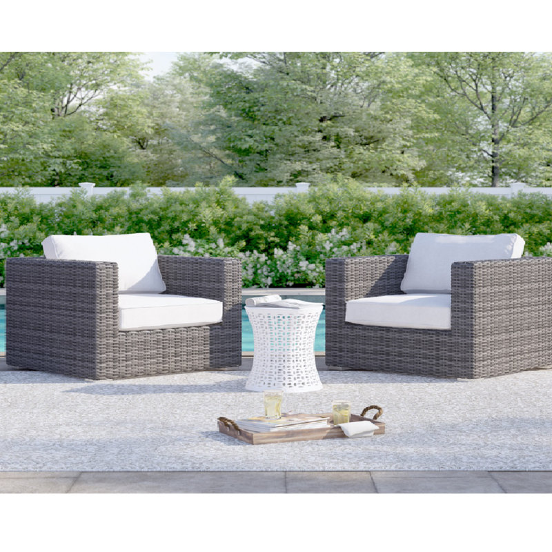 Meltham Fully Assembled Patio Chair with Cushions, Gray, White