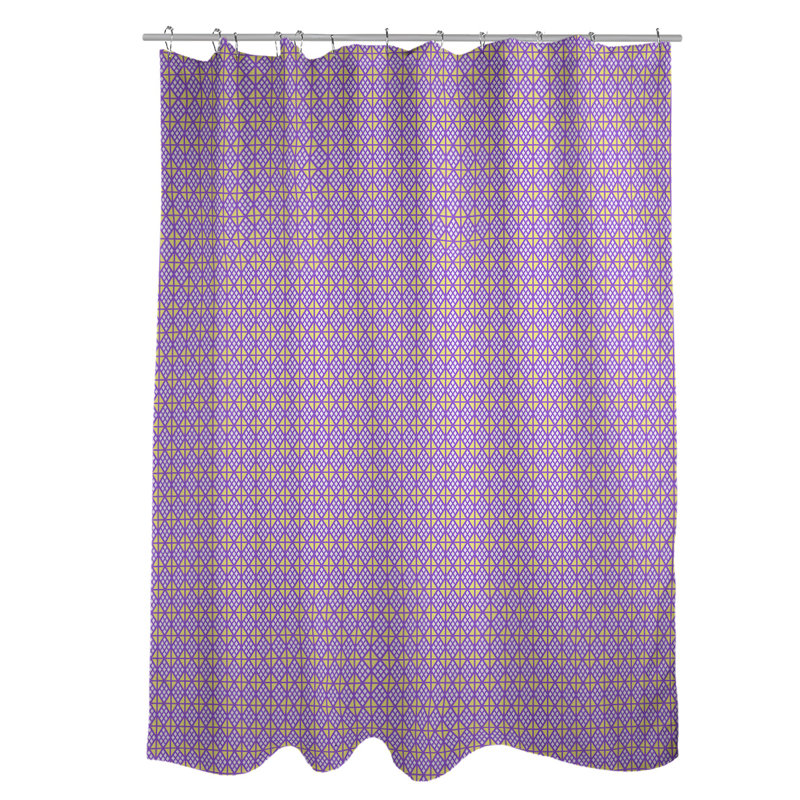 Rideau de douche simple hexagonal classique, Diamond and Lattice, Purple/Yellow Geometric 1
