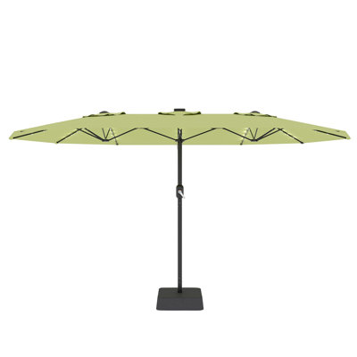 15x9ft Rectangular Patio Umbrella with 48 Solar LED Lights & Base UV Protection Green