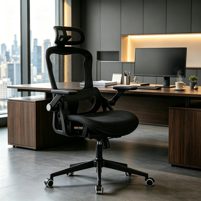 Ergonomic office chair with a dual-back design, featuring an adjustable lumbar support and a reclining backrest—home office desk and chair set, high-back computer chair, breathable mesh study chair