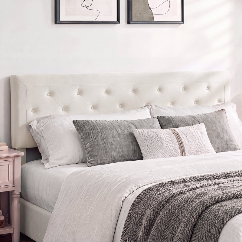 Tête de lit capitonnée, California King, Beige, Velvet