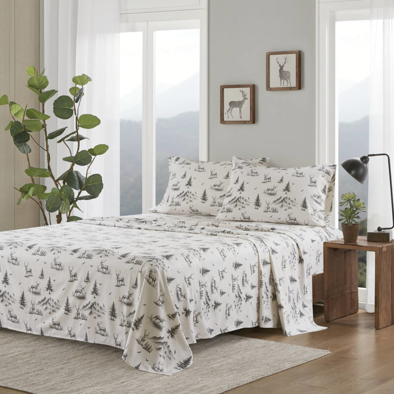 Drap-housse gris 4 pièces, 100% flanelle de coton brossé des deux côtés, entièrement ajusté pour les matelas de 12 po, 14 po, avec 1 housse, plat et 2 taies d'oreiller, facile d'entretien