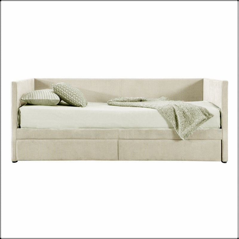 Corduroy Daybed with Two Drawers and Wood Slat The perfect combination of classic and modern, enhance the bedroom style