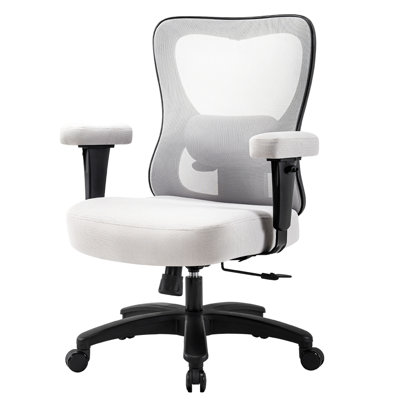 Large Ergonomic Office Chair For Heavy Duty Users, Grey Mesh, Elastic , Lumbar Support, 360 Rotation, Adjustable Tilt, Metal Base, Easy Setup Office,