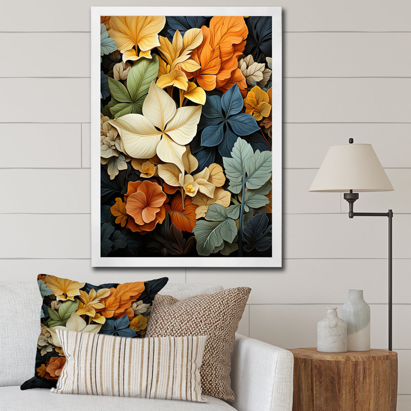 Feuilles d'automne, palette en sourdine - impression, H 32 po x l 24 po x P 1 po, Cadre photo blanc