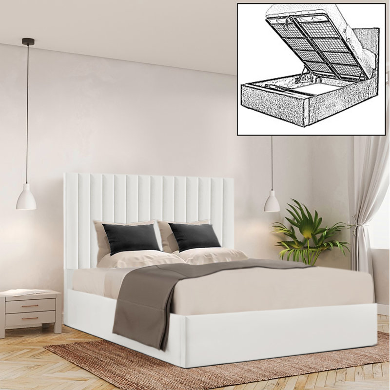 Ayreanna Upholstered Ottoman Storage Bed, Single (3'), White
