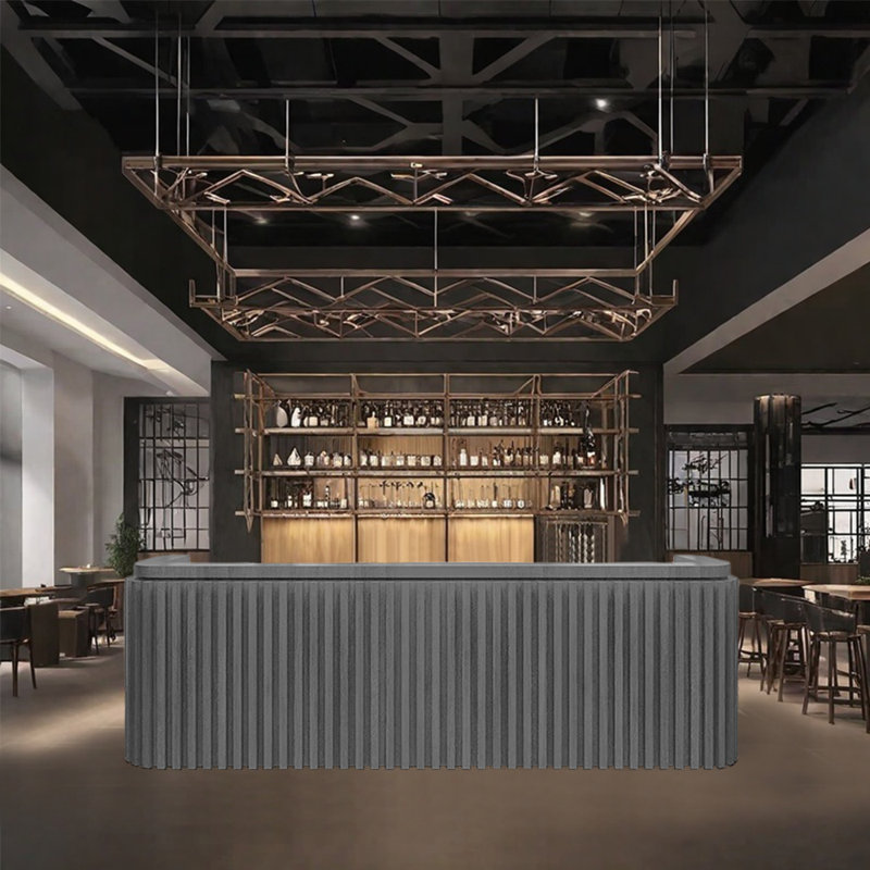 110.23-Inch Rustic Front Desk and Bar Counter with Storage and Wine Rack for Bars and Reception, Gray