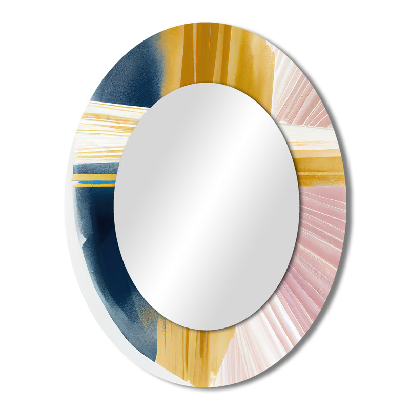 Wide Golden Brush Stroke II - Modern Oval Wall Mirror, 43" x 33"