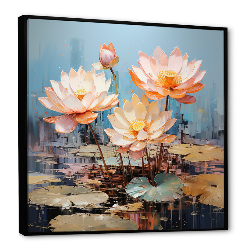 Lotus Pond Blooms Come Alive, Cadre flottant noir, H 30 po x l 30 po x P 1 po