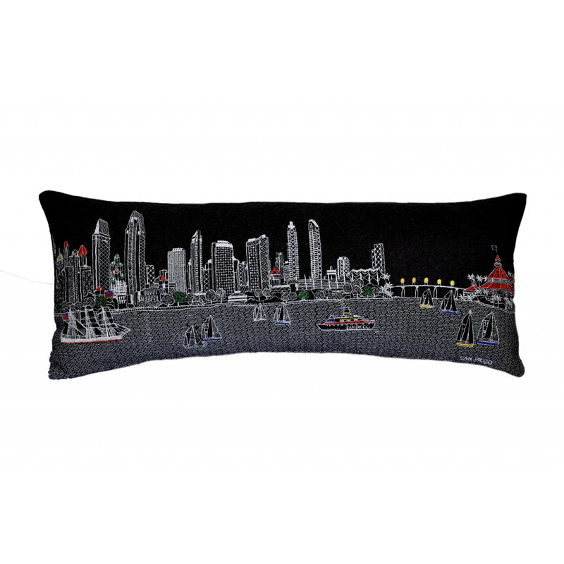 Coussin noir San Diego Nighttime Skyline, gris