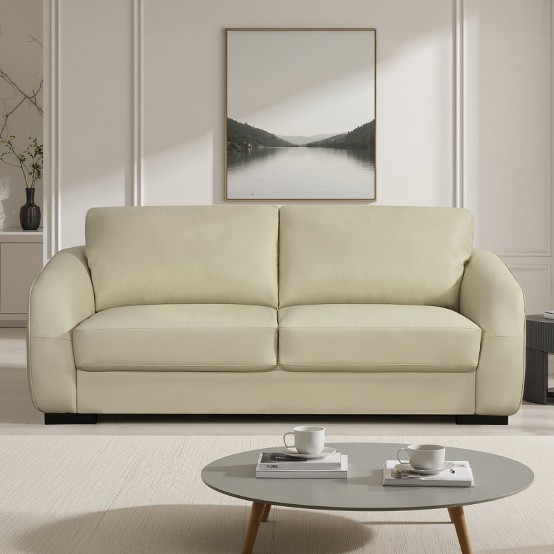 Aleyha Compact Leather Sofa, 3, Cream