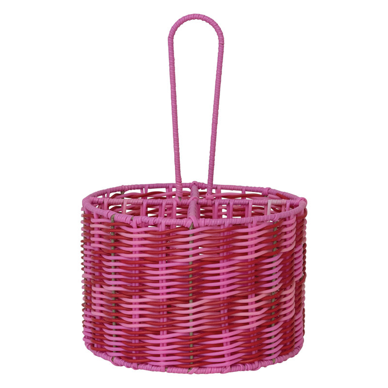 Woven Plastic Caddy With Handle And 4 Sections