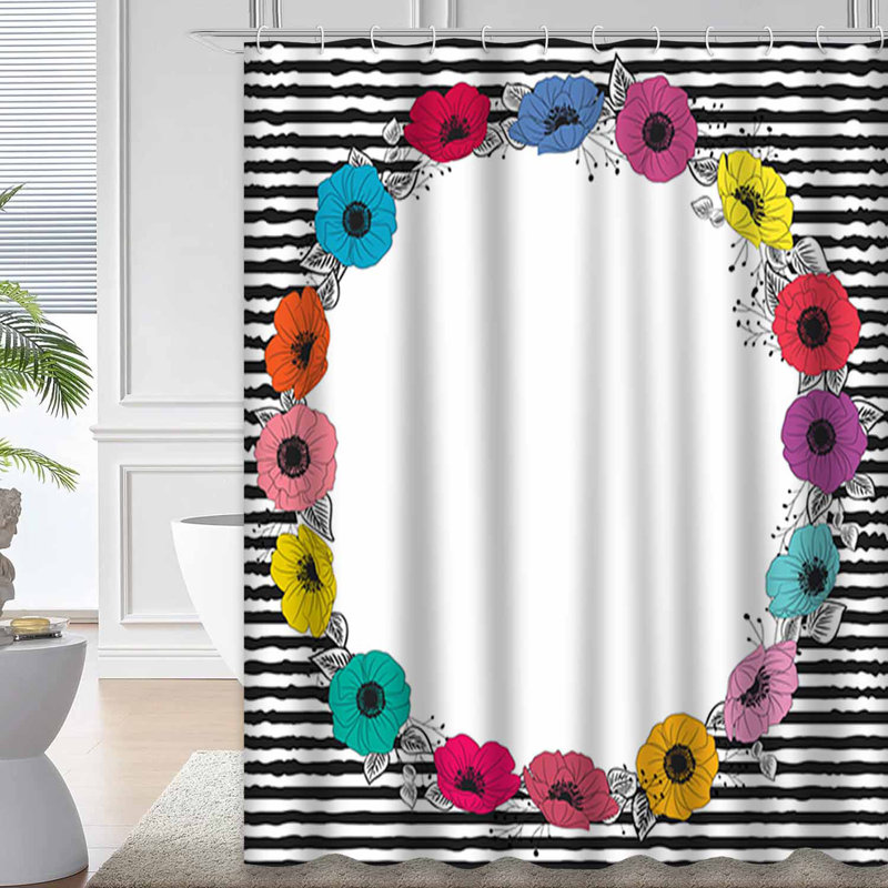 Rideau de douche à fleurs avec 12 crochets, L 72 po x l 72 po