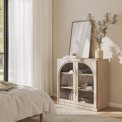 Modular Sideboard with Arched Display Glass Door, Sand