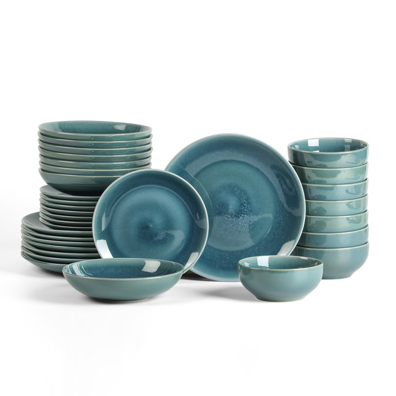 Stone Lain Riley 32-Piece Dinnerware Set Stoneware, Blue