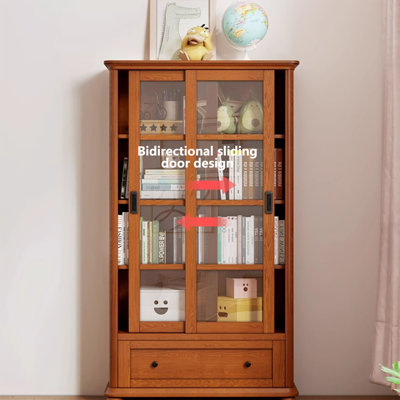 Frenchamerican-Style Vintage Yew Wood With Glass Door Dust-Proof Storage Bookcase