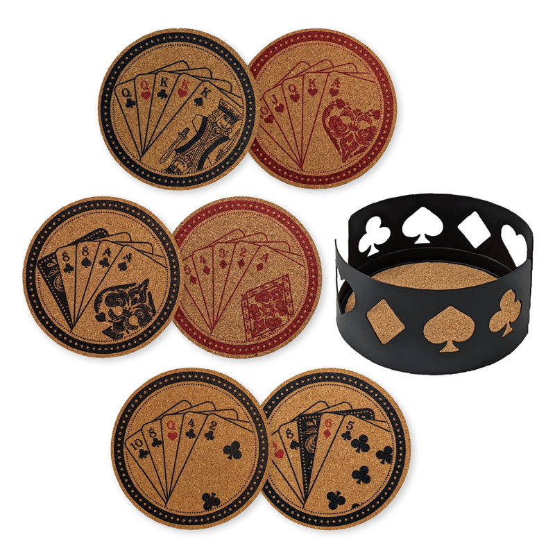Ensemble de sous-verres 7 pièces avec support, Noir