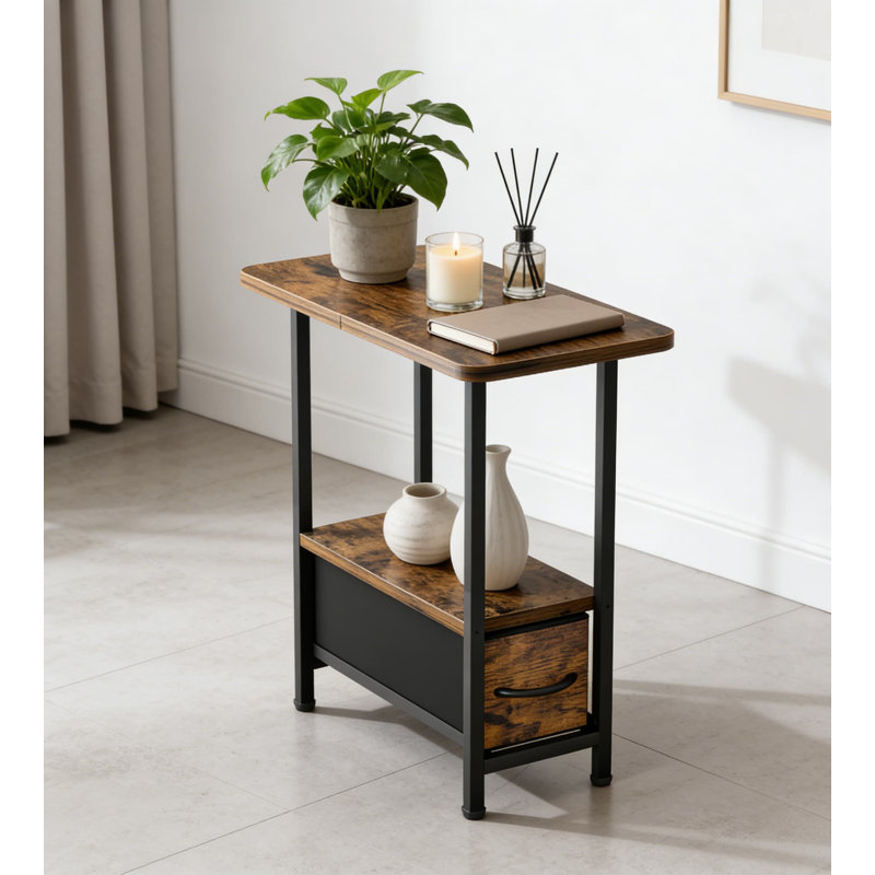 Slim End Table With Drawer, 2-Tier Narrow Side Table For Small Spaces, Storage Nightstand For Living Room, Bedroom, Or Office