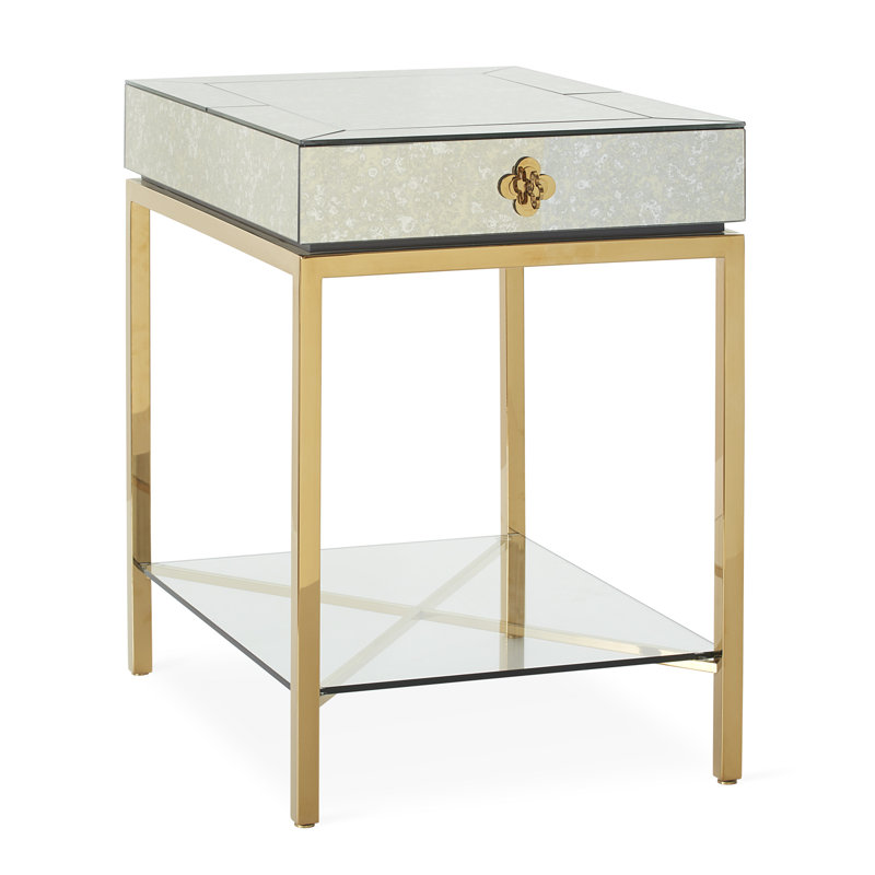 Delphine Quatrefoil Mirrored Side Table with Storage