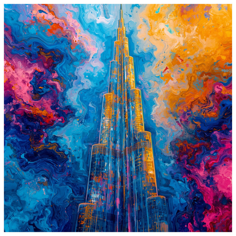 Tall Skyscraper Abstract Canvas Gallery Wrap in Many Sizes, 16 x 16 inches