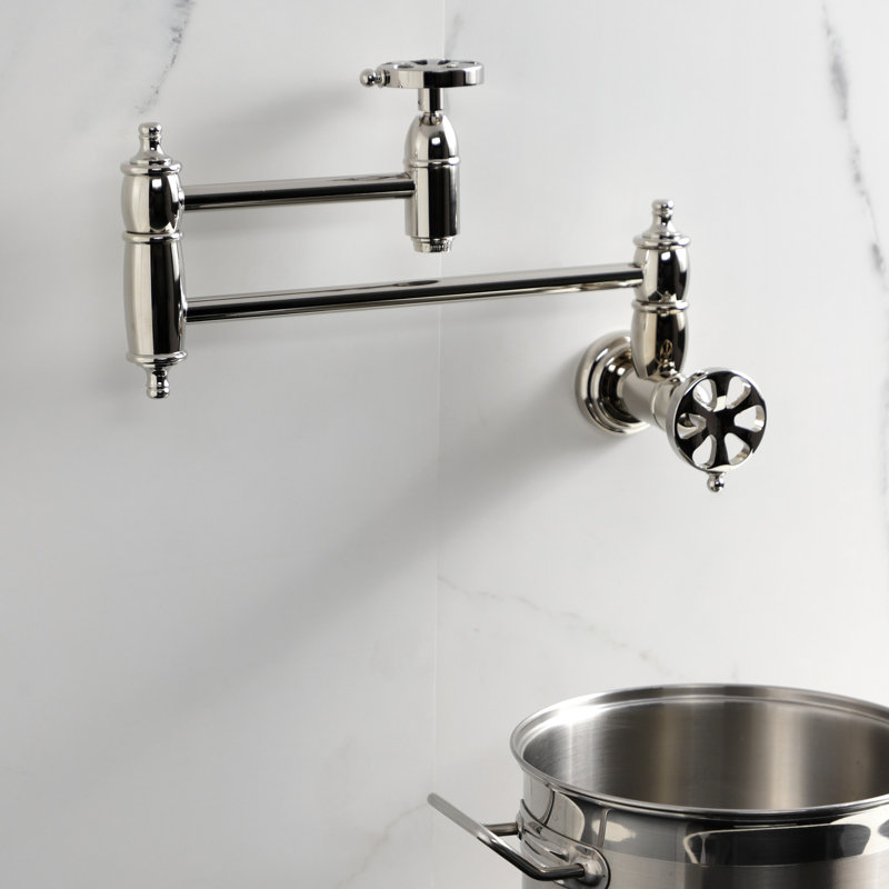 Kingston Brass Belknap Two-Handle 1-Hole Wall Mount Pot Filler Faucet, Polished Nickel