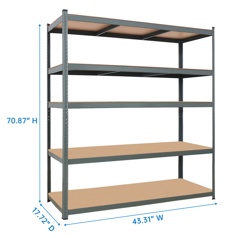 Étagère de rangement thermolaquée 5 niveaux gris, H 70,86 po x l 43,3 po x P 17,7 po
