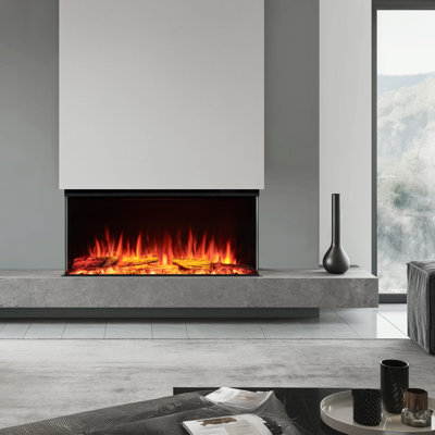 Foyer électrique encastrable de 71 po de largeur, vue de face 1-2-3, chauffage 750W / 1500W, lit de flammes et de carburant multicolore, compatible Alexa / Google
