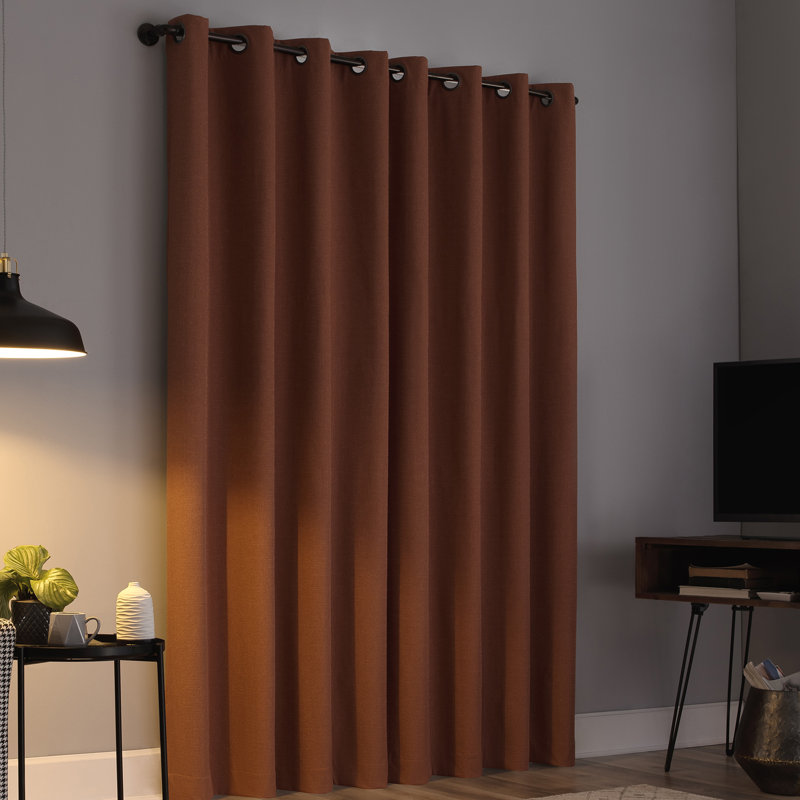 Channing Grid Texture Draft Shield Fleece Insulated 100% Blackout Grommet Curtain Panel, Terracotta Orange, 50" W x 96" H