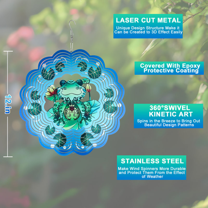 Hunayda, grenouille, moulin à vent, mandala, acier inoxydable découpé au laser, motif d'art en métal