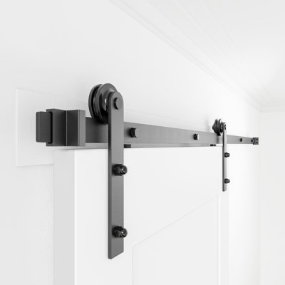 Black Steel Single Door Barn Door Hardware Kit Standard Single