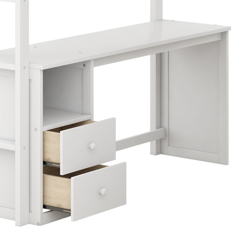 Lit mezzanine avec tiroirs Jaslena Kids, Blanc, Double