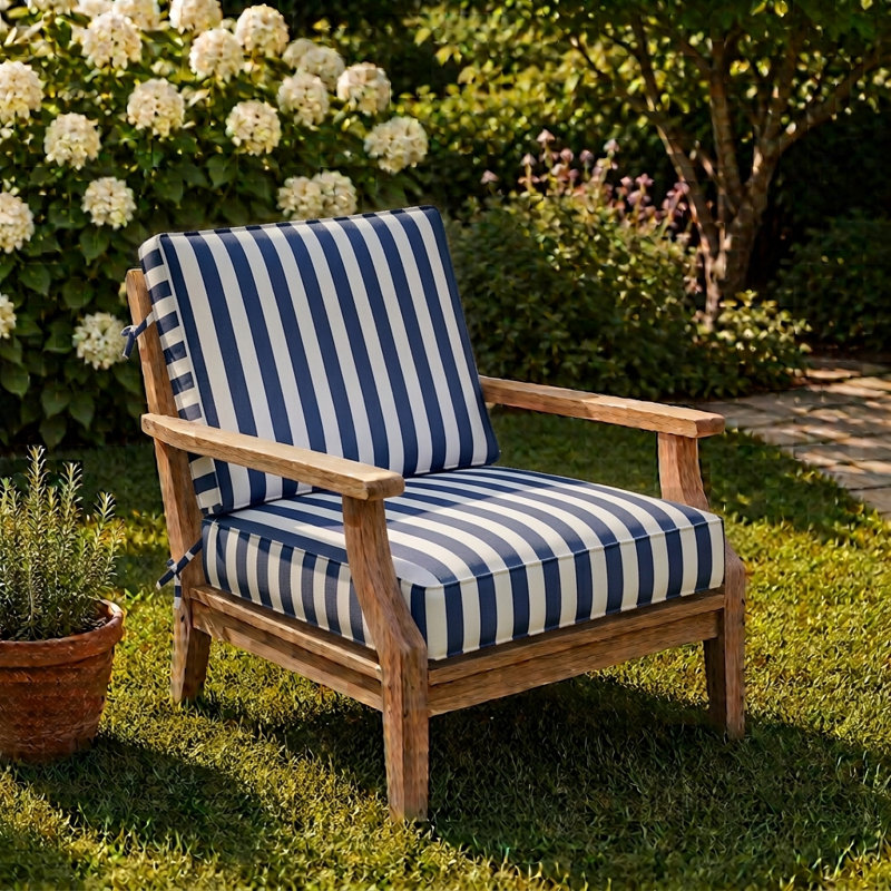 3" Deep Seat Cushion Stripe Border Frame - Water-Resistant, 19" W x 19" D, Navy