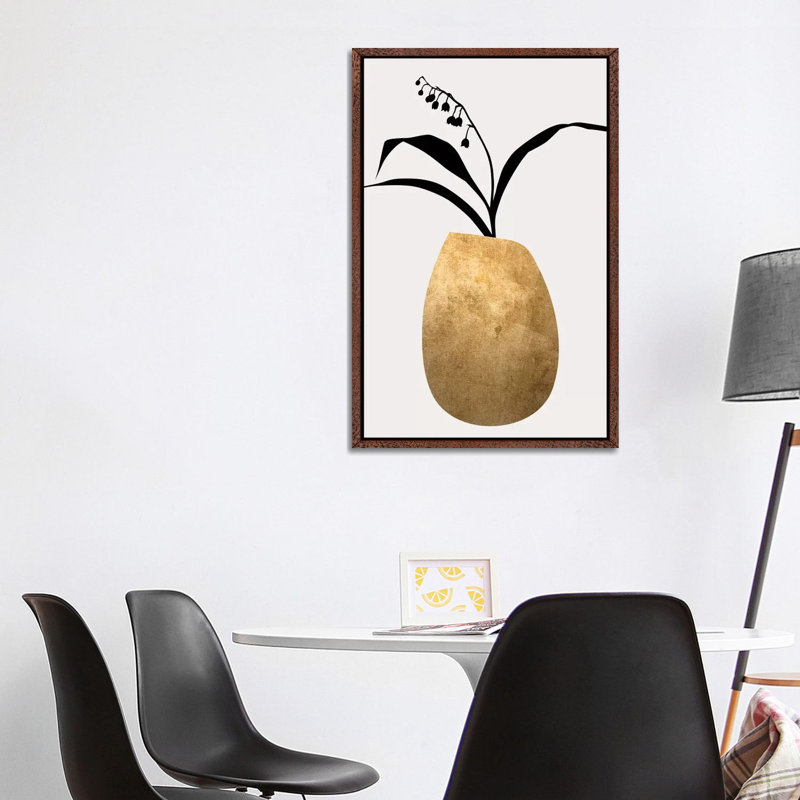 Water Lilies - Gold by Kubistika - Print on Canvas, 101.6cm H x 66.04cm W x 3.81cm D, Classic Brown Wood Floater Framed