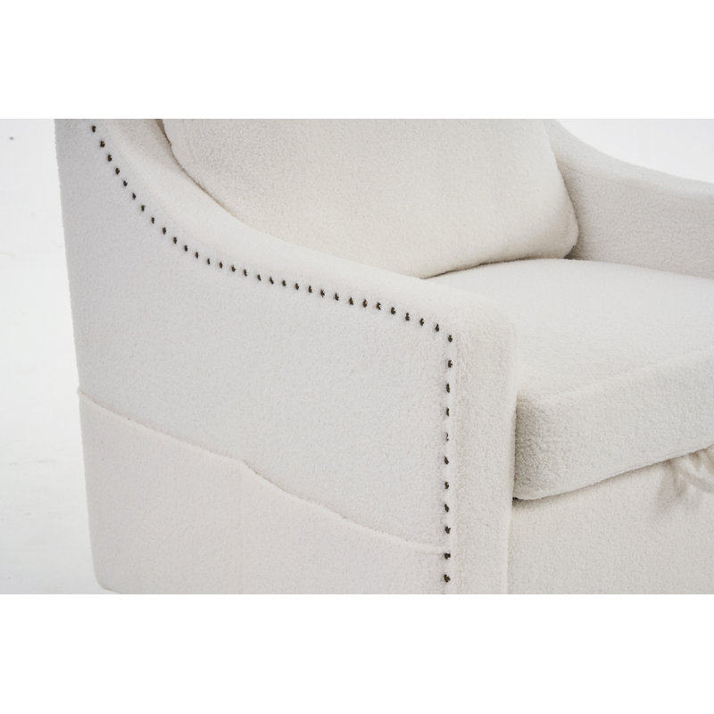 Fauteuil d'appoint pivotant en tissu Elacqua, Peluche blanc ivoire