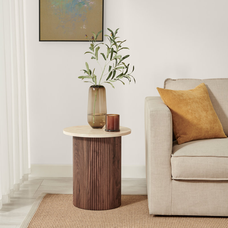 Penny Pedestal End Table, Dark Brown Wood