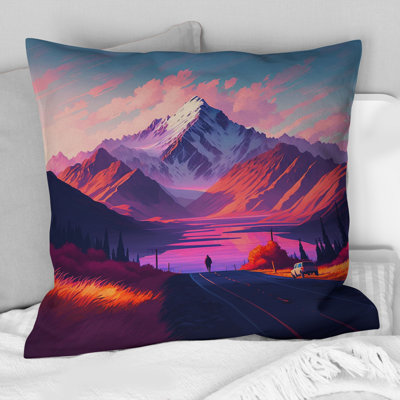 Magenta Autumn Morning Road V - Mountains Printed Throw Pillow