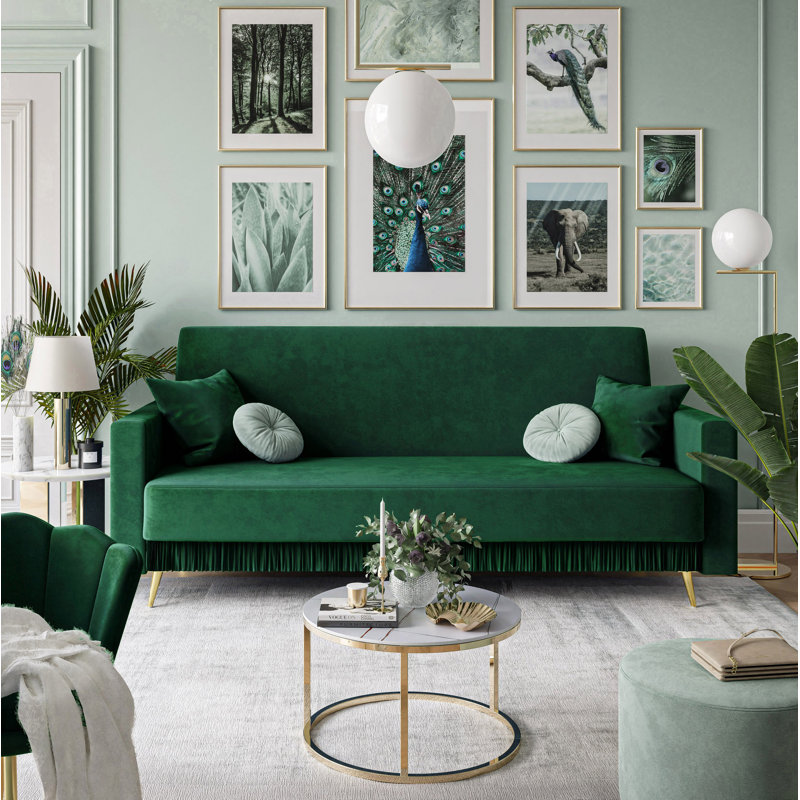 Selzer 3 Seater Velvet Sofa, Green