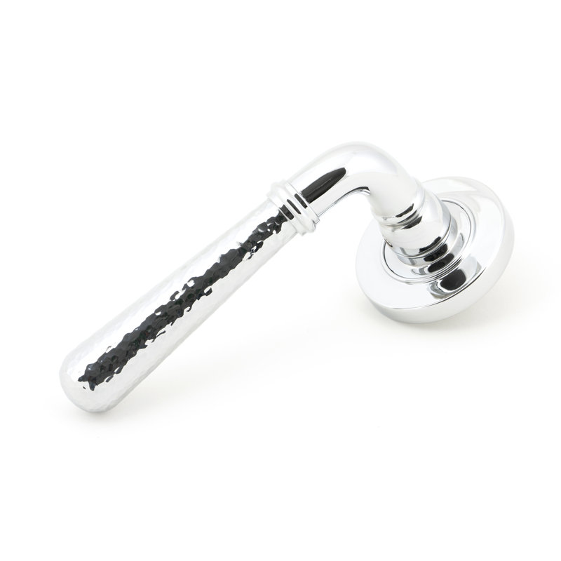Hammered Newbury Lever on Rose Set (Plain), Polished Chrome