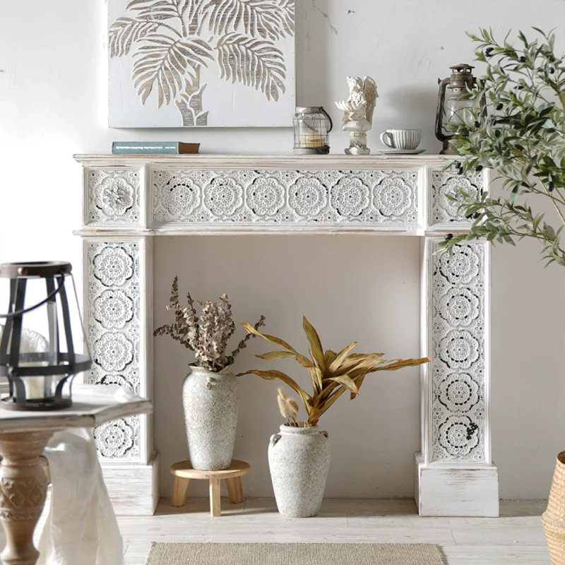 Retro Solid Wood Freestanding Fireplace