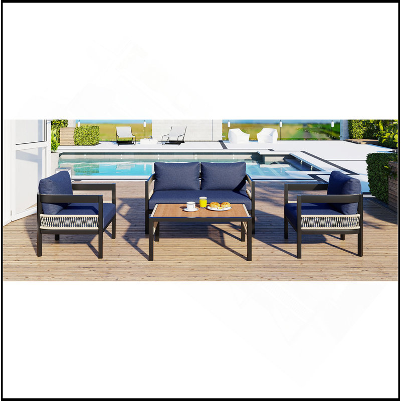 Ensemble de canapé d'extérieur en fer multi-personnes avec table A, décoration en rotin, imperméable, antirouille, adapté au jardin, à la pelouse