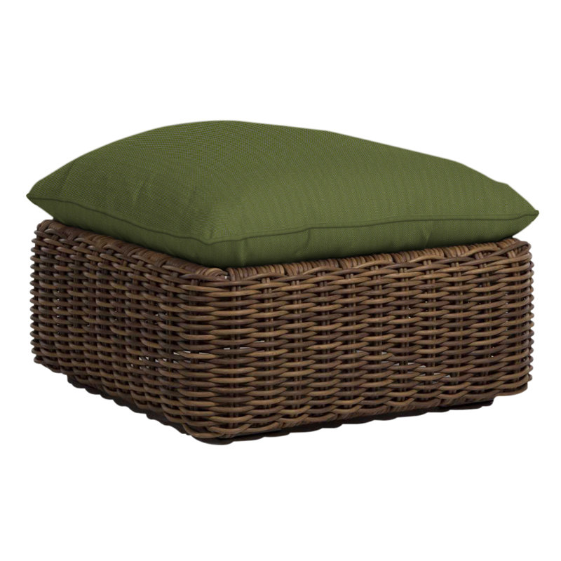 Montecito Outdoor Ottoman with Cushion, Welt, Raffia, Rollo Cream
