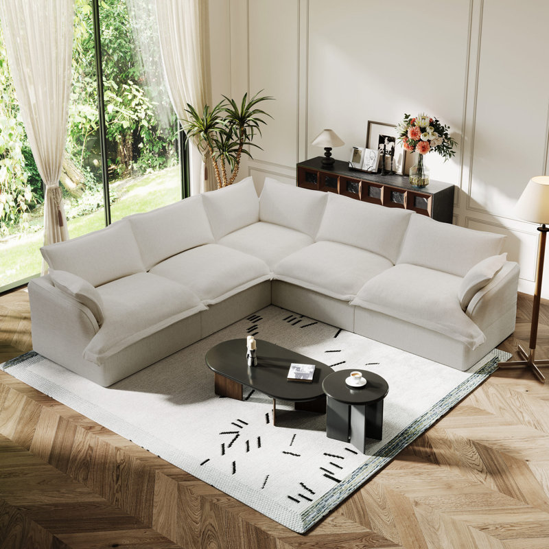 Canapé modulaire en lin mélangé Linen Blend, canapé convertible rembourré Cloud, Mélange de lin blanc
