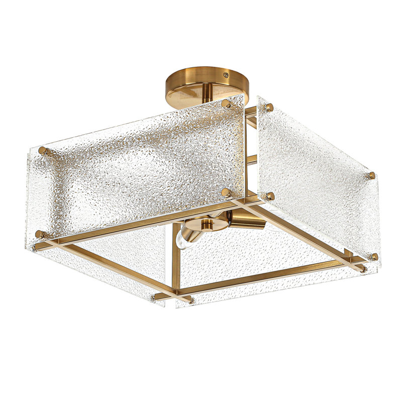 Plafonnier semi-encastré géométrique en verre 4 lumières, Or brossé