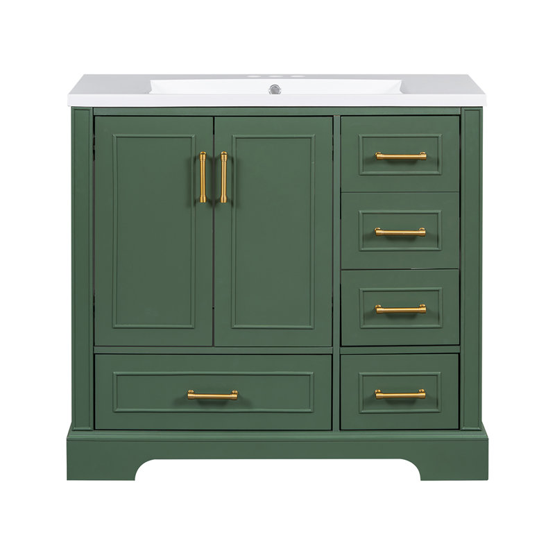 Meuble-lavabo simple 36 po avec plateau en résine Fazon, Vert