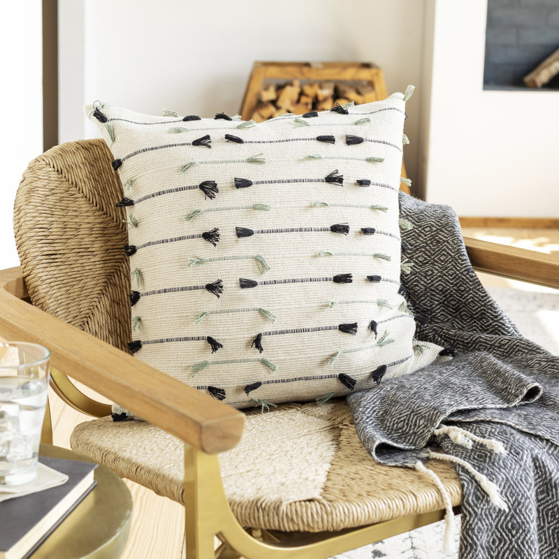 Santina Tassels Cotton Reversible Throw Pillow, 20" x 20", Down