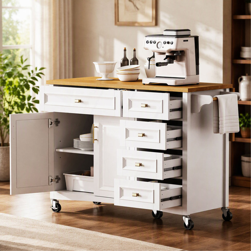52 " W Kitchen Cart, Blanc