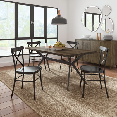 Devan 70" Iron Metal Base Dining Table And X-Back Metal Chairs Set - Table And 4 Chairs