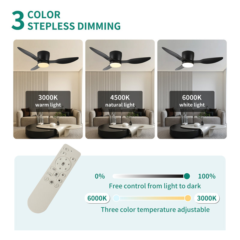 Ventilateurs de plafond encastrés intelligents de 42 po avec éclairage à distance, moteur à courant continu silencieux, ventilateur de plafond intérieur à profil bas pour l'extérieur, commande avec application Alexa WIFI, intensité variable, pales en ABS, pour patio de chambre à coucher moderne