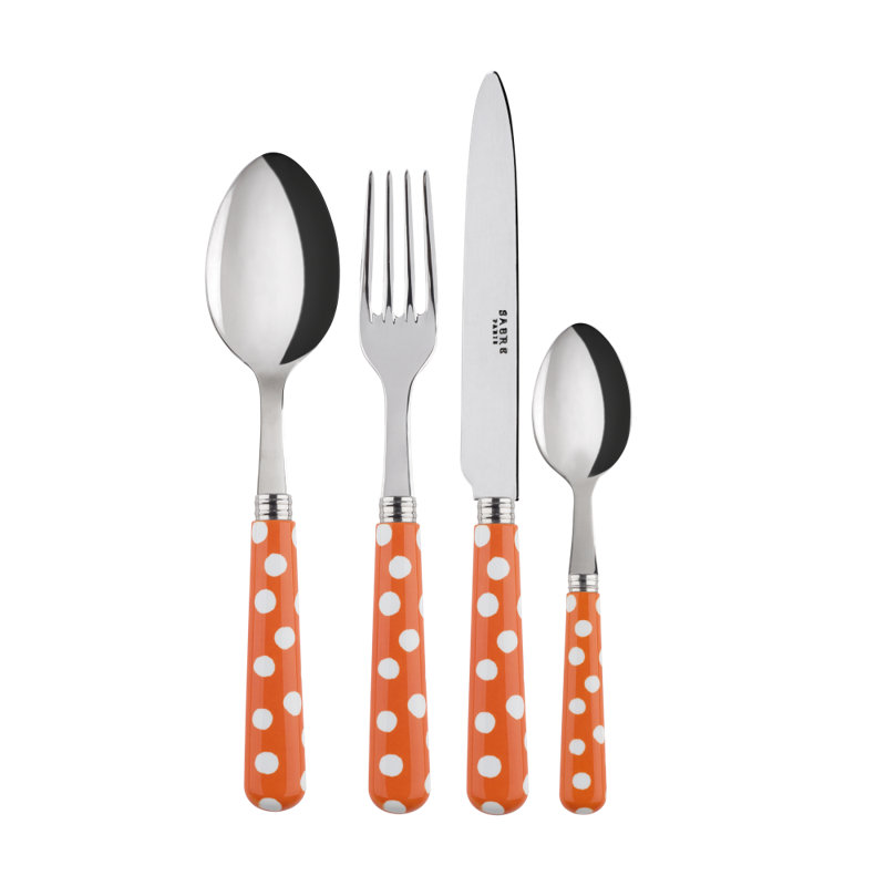 Sabre Paris - 24 Pieces Cutlery Set White Dots, Orange