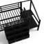 Lit mezzanine simple en métal noir avec rangement en tissu, tablettes de chevet et escalier de rangement pour optimiser l'espace sous les tiroirs, les tablettes des petites pièces-130082250